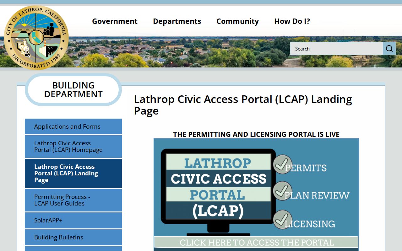 Lathrop people search through city permit and public records modules