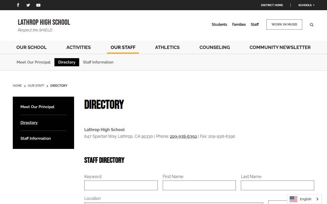 Lathrop directory in the Manteca Unified staff search