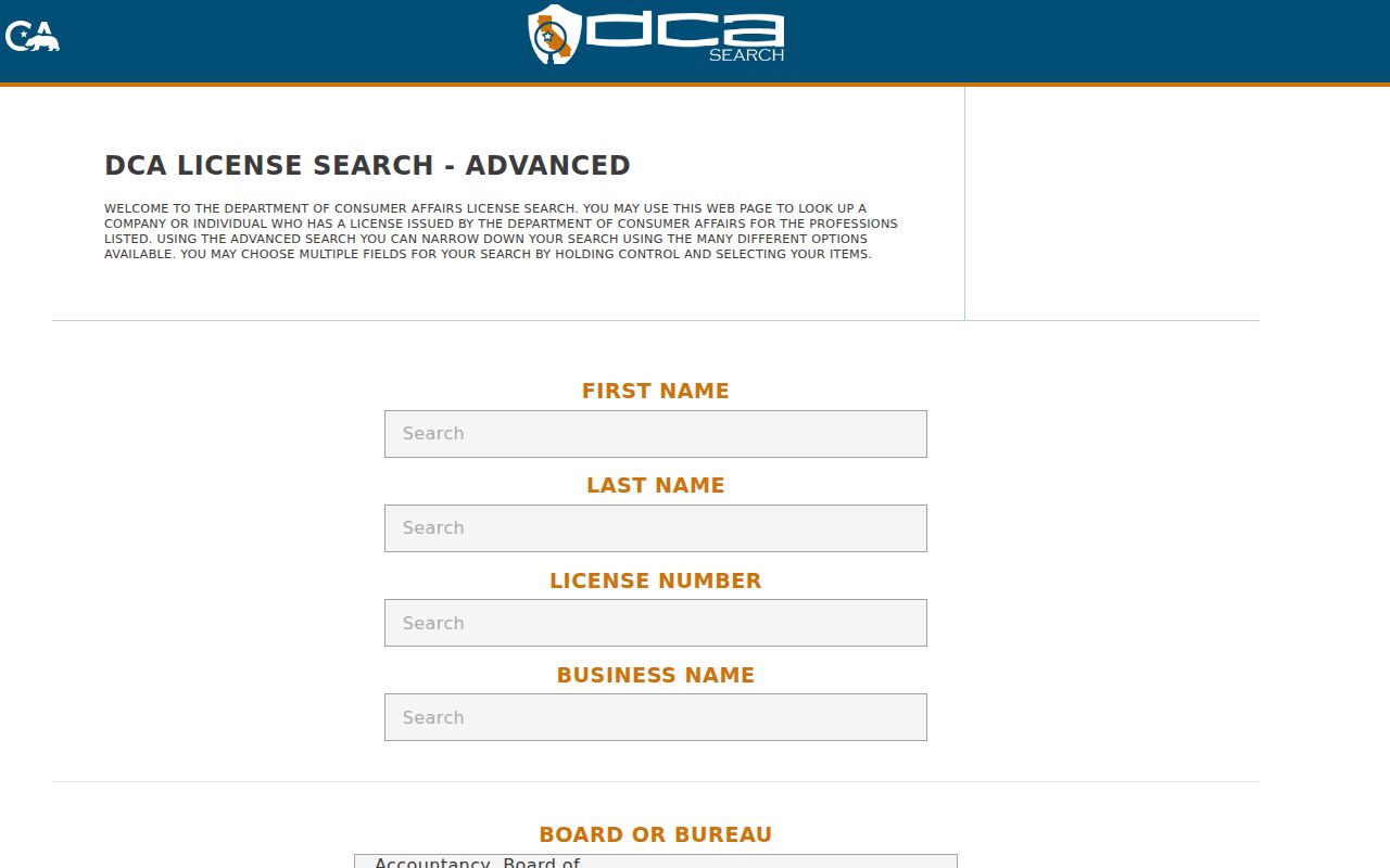 Lathrop directory in California professional license search