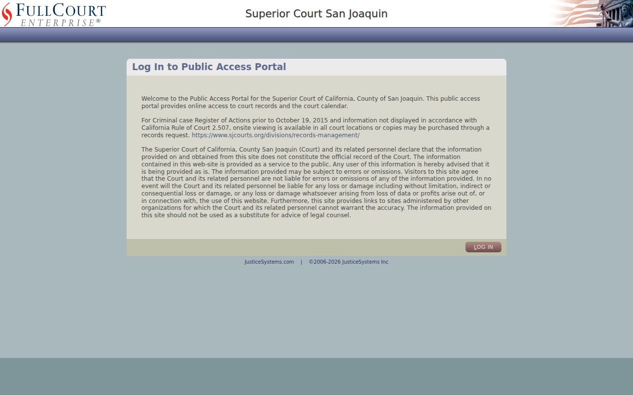 Lathrop public records portal for San Joaquin Superior Court cases
