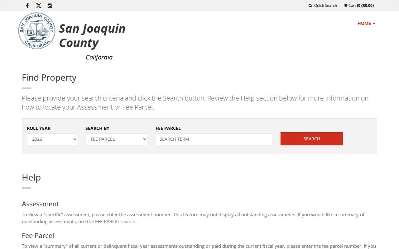 Lathrop public records tax search form for San Joaquin County