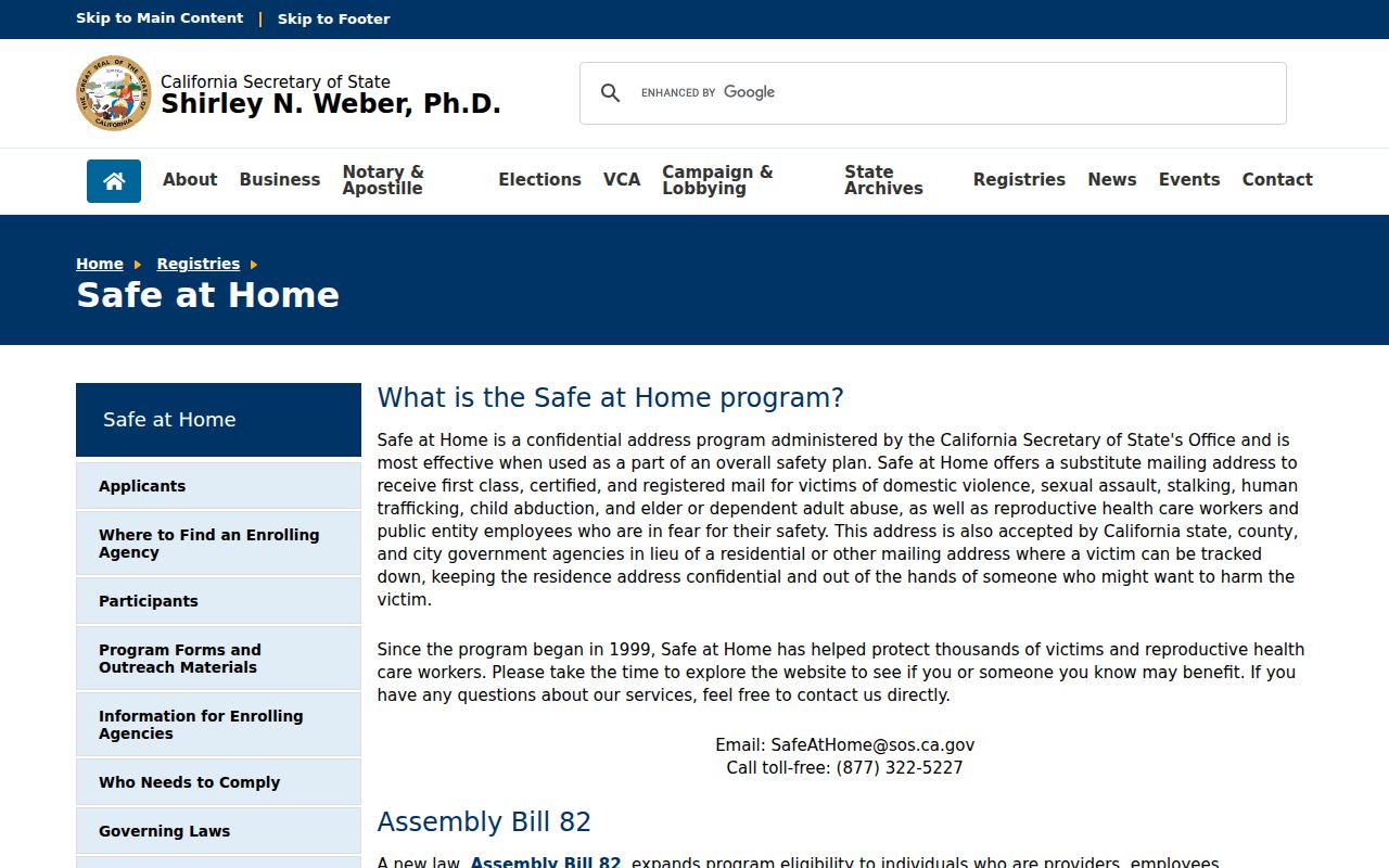 Lathrop voter registration Safe at Home confidentiality information